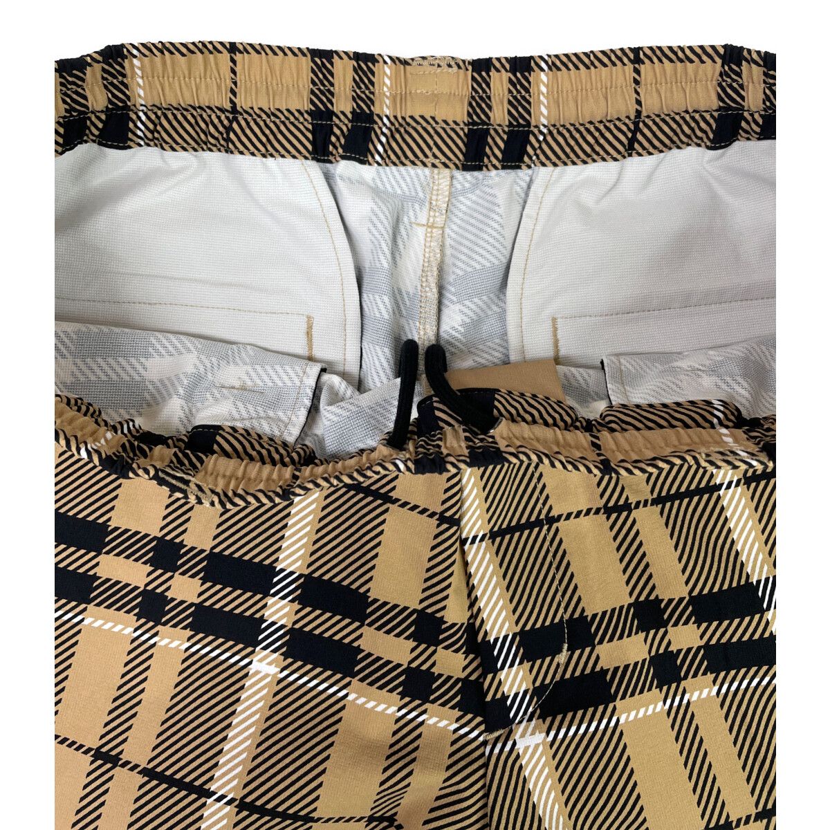 未使用品 メンズ ヴィ・トゥエルヴ V12 パンツ L ベージュ×ブラック チェック 総柄 撥水 軽量