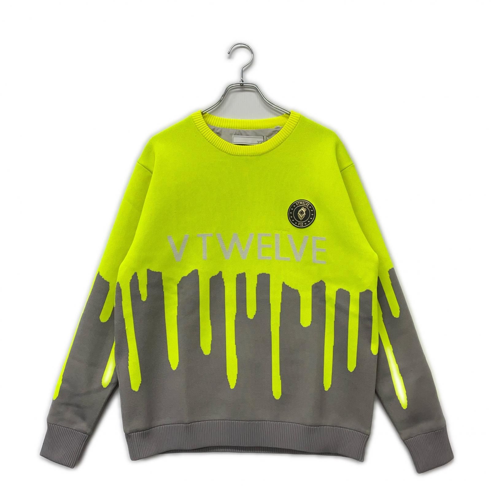 ♥品 メンズ ヴィ トゥエルヴ V 12 ニット XL イエロー×グレー 長袖 クルーネック 防風 保温 ストレッチ