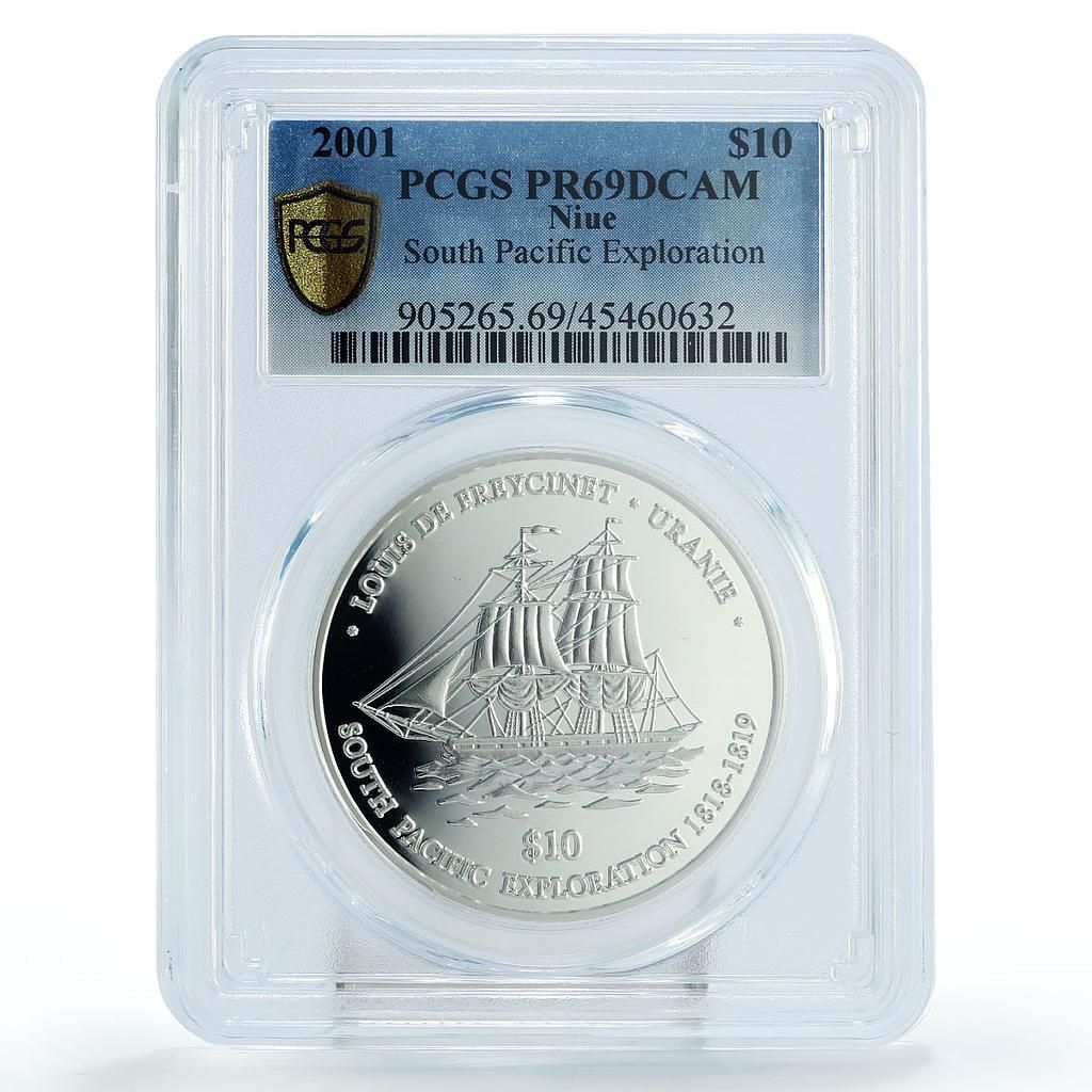 ニウエ 10ドル 南太平洋探検船 ボート PR 69 PCGS 銀貨 2001年