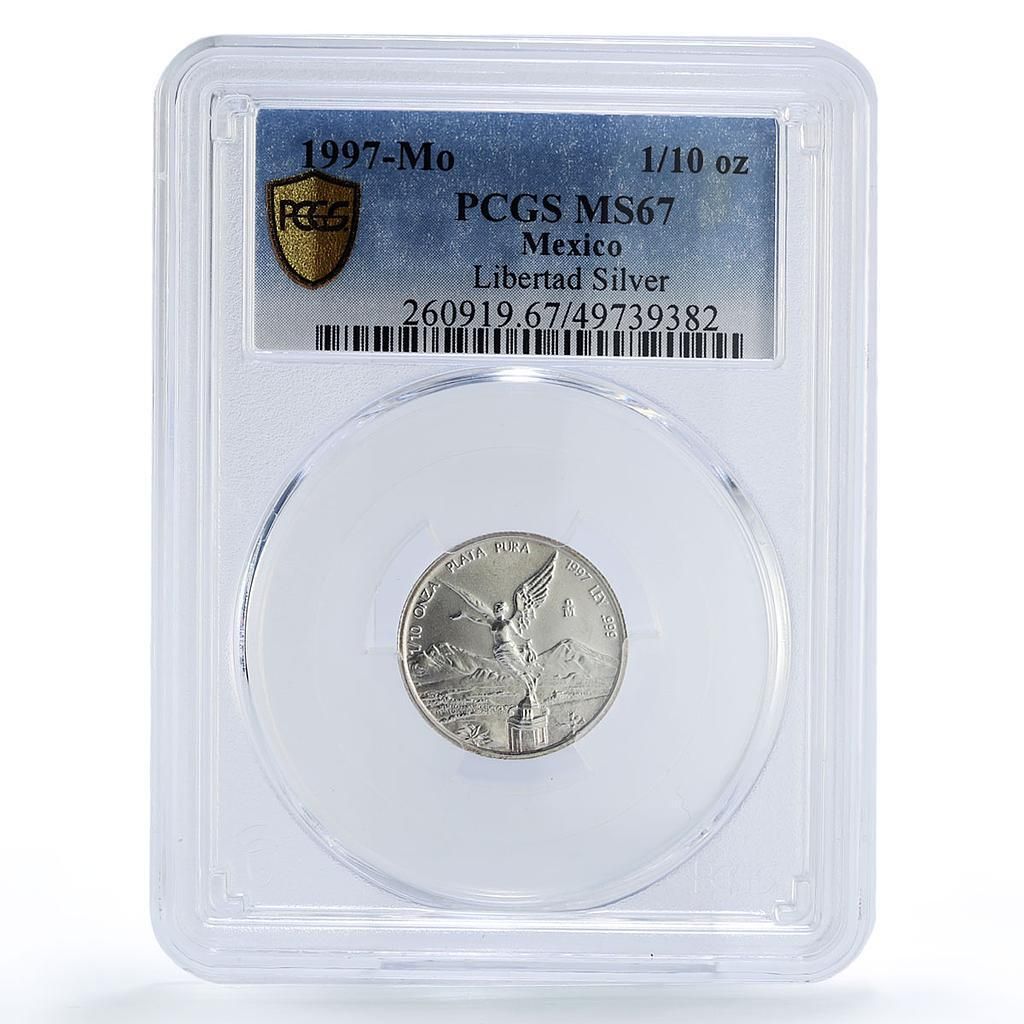 メキシコ 1/10 オンザ・リベルタッド 独立の天使 MS67 PCGS 銀貨 1997