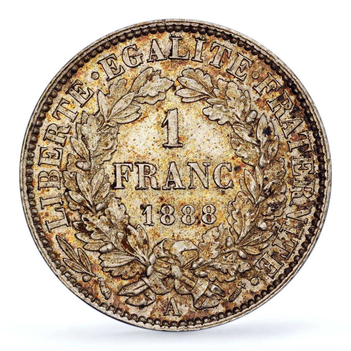 フランス 1フラン 3 d 共和国貨幣 セレスヘッド KM 822 MS 62 PCGS 銀貨 1888年