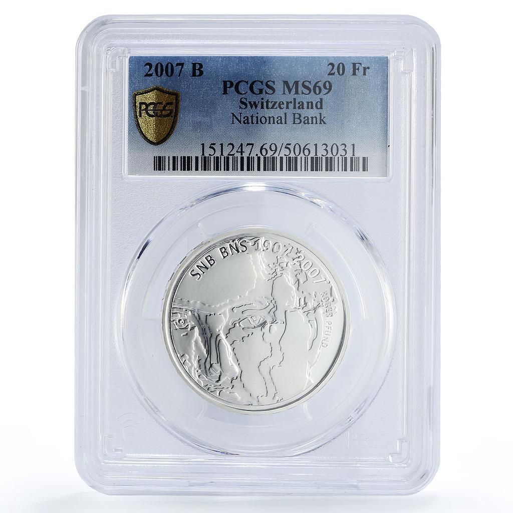 スイス 20フラン 国立銀行 作曲家 フッガー MS69 PCGS 銀貨 2007年