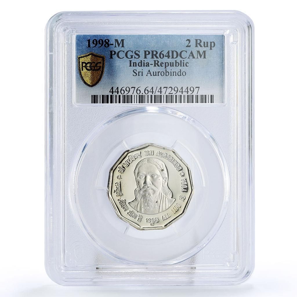 インド 2ルピー 哲学者 詩人 シュリ オーロビンド 文学 PR 64 PCGS Ni コイン 1998