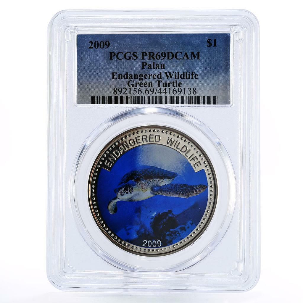 パラオ 1ドル 海洋生物保護 アオウミガメ PR 69 PCGS CuNi コイン 2009