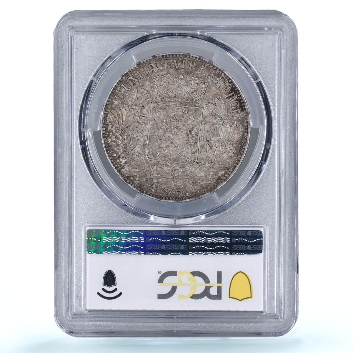 ベルギー 5フラン レオポルド2世 ポジションA KM 24 AU 53 PCGS 銀貨 1873年