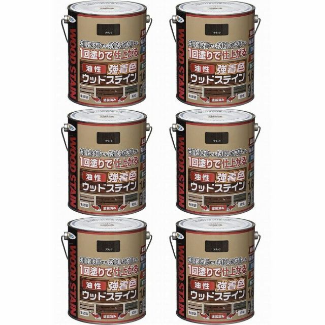 アサヒペン 油性強着色ウッドステイン ブラック 1.6 L 6缶セット