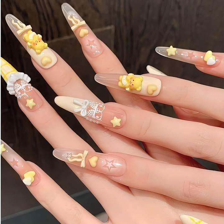 Liberte555 ネイルチップ 黄色 つけ爪 ギャル 韓国 かわいい 地雷系