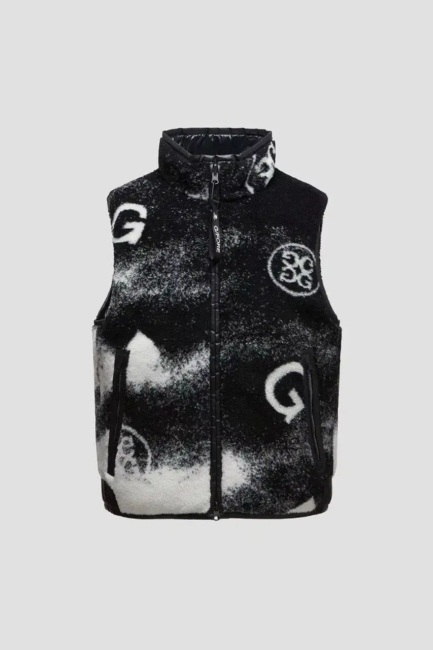 メンズゴルフウェア ブラック ホワイト フリース パターン リバーシブルベスト