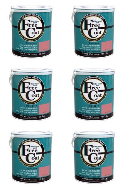 アトムハウスペイント 水性フリーコート 1.6 L 薄紅 6缶セット