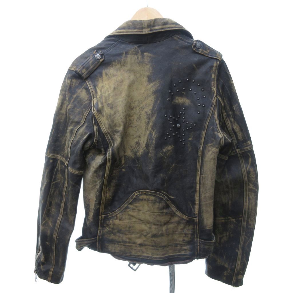 ゴールデングース ダメージ加工 ライダースジャケット ブルゾン S ゴールデングース GOLDEN GOOSE レザーバイカージャケット ライダース
