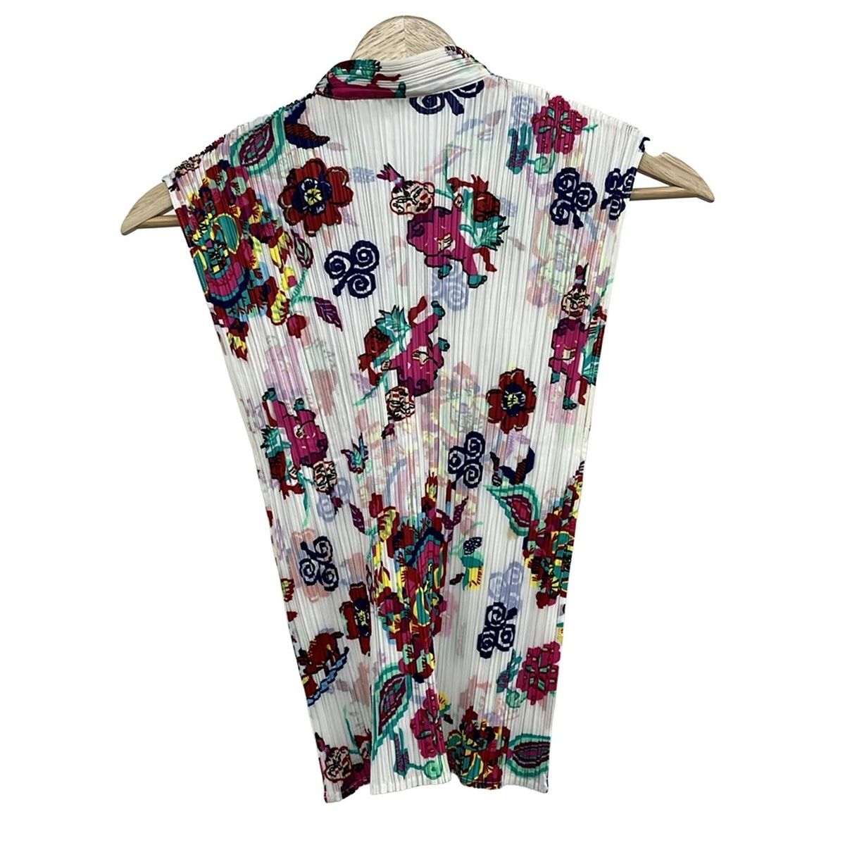 PLEATS PLEASE プリーツプリーズ ノースリーブシャツブラウス サイズ3 L レディース - 白×グリーン×マルチ プリーツ