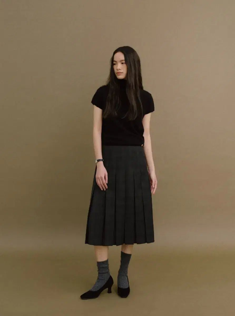 ホワス プリーツ スカート グリーンブラック s