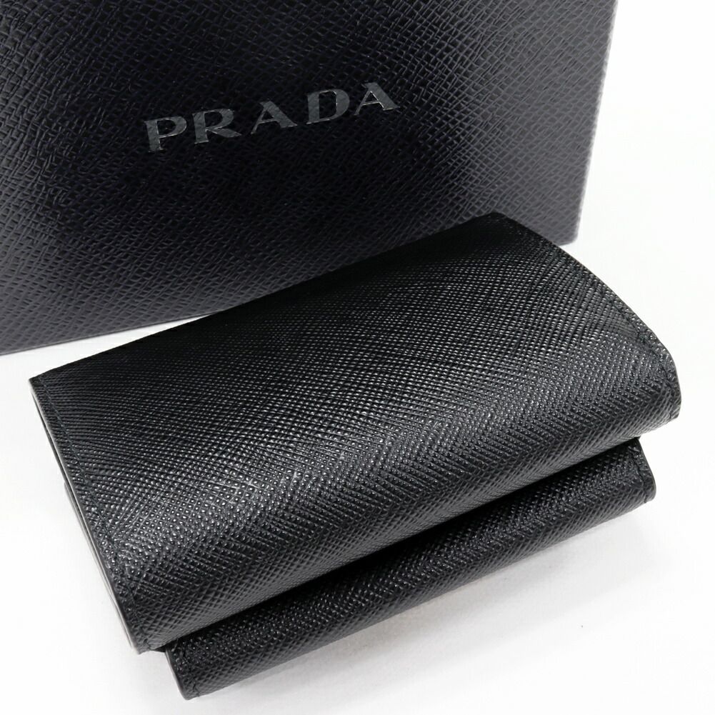 プラダ 三つ折り財布 小銭入れあり サフィアーノ トライアングル コンパクトウォレット カーフ ネロ 黒 ゴールド金具 1 MH 021 QHH F 0002