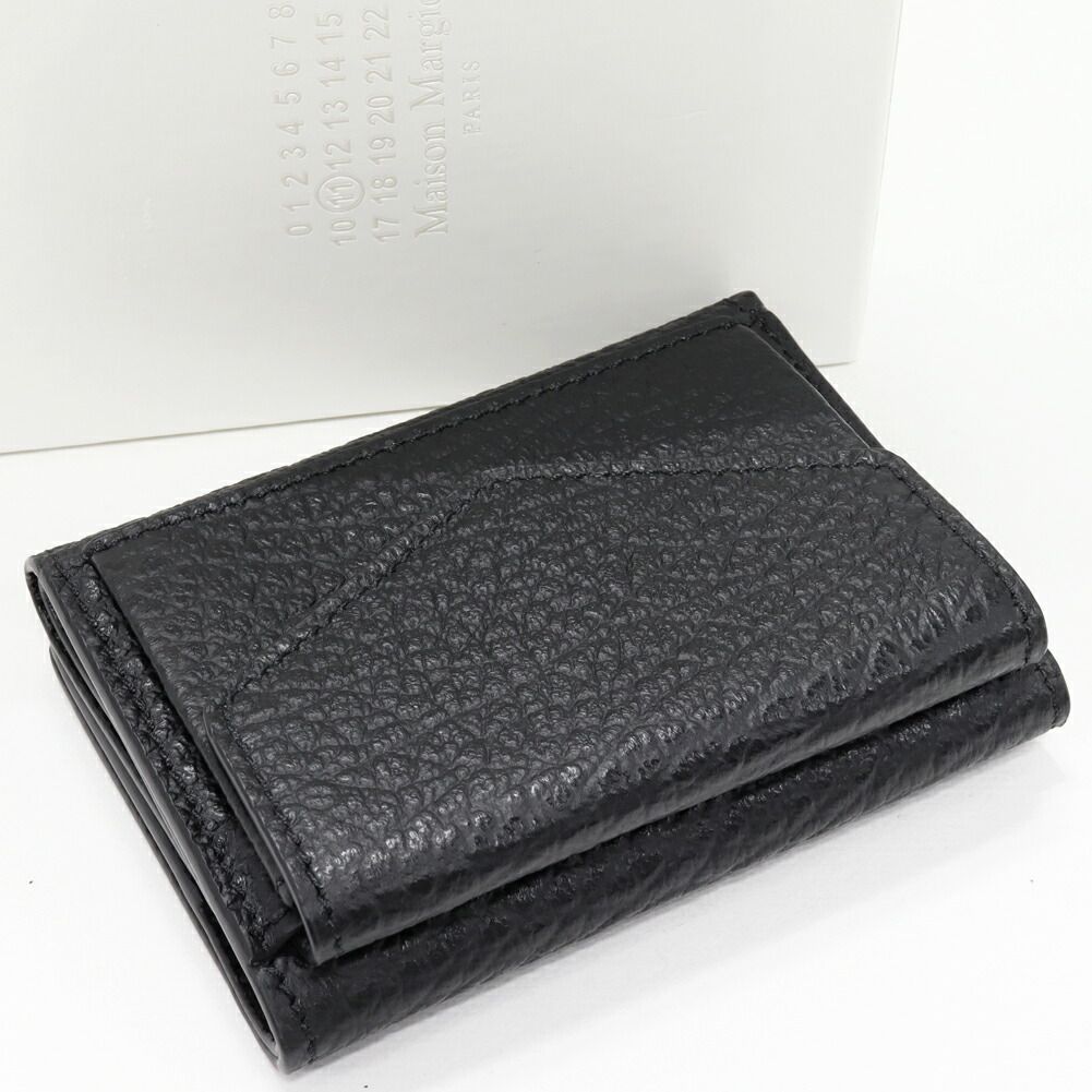 メゾンマルジェラ 三つ折り財布 小銭入れあり 4ステッチ スリーフォールド ウォレット グレインカーフレザー 黒