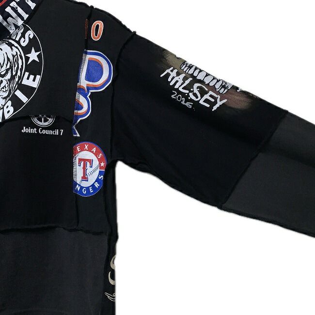 Remake　切替ロンT　長袖　カットソー　トップス　ハイネック　プリント　パッチワーク　再構築　古着