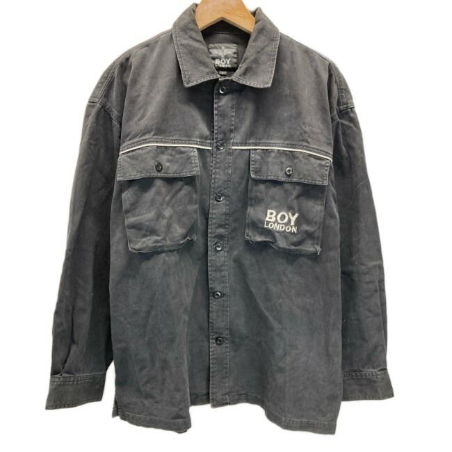 BOY LONDON　CPOジャケット　シャツジャケット　アウター　無地　コットン　ブランドロゴ　刺繍　胸ポケット　シンプル　インポート　サブカル　古着