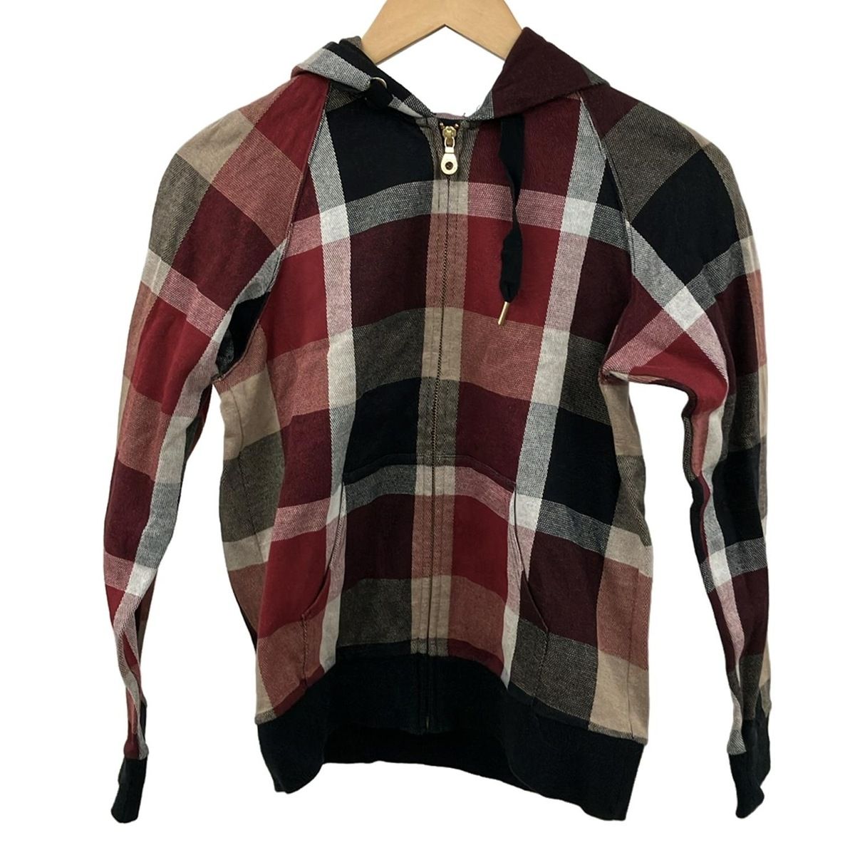 ブルーレーベルクレストブリッジ パーカー サイズ38 M レディース美品 ボルドー×黒×マルチ チェック柄/ジップアップ