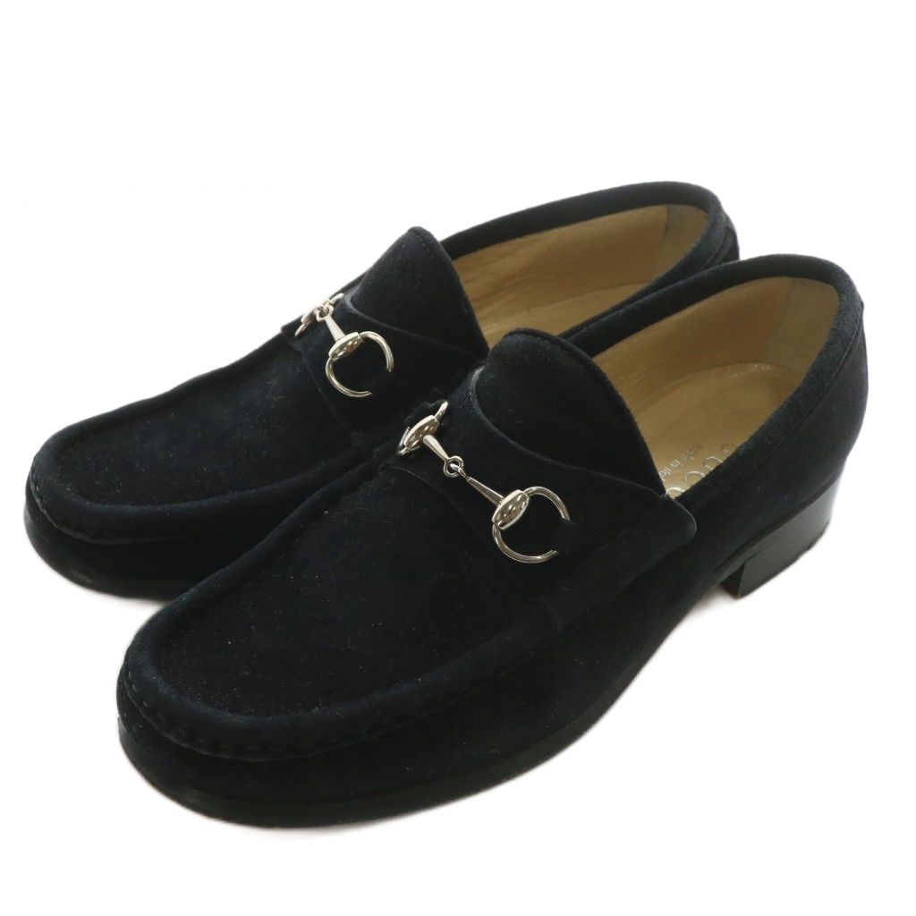 グッチ GUCCI ローファー スエード ラウンドトゥ ホースビット シルバー金具 6.5 23.5cm 黒 ブラック /XZ ■GY19