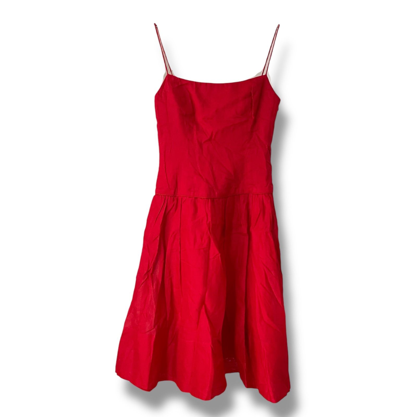 RALPH LAUREN ラルフローレン キャミソール ワンピース ドレス レッド 赤 レディース サイズ2 M相当 コットン 表裏地綿 上品 シンプル 美シルエット 中国製