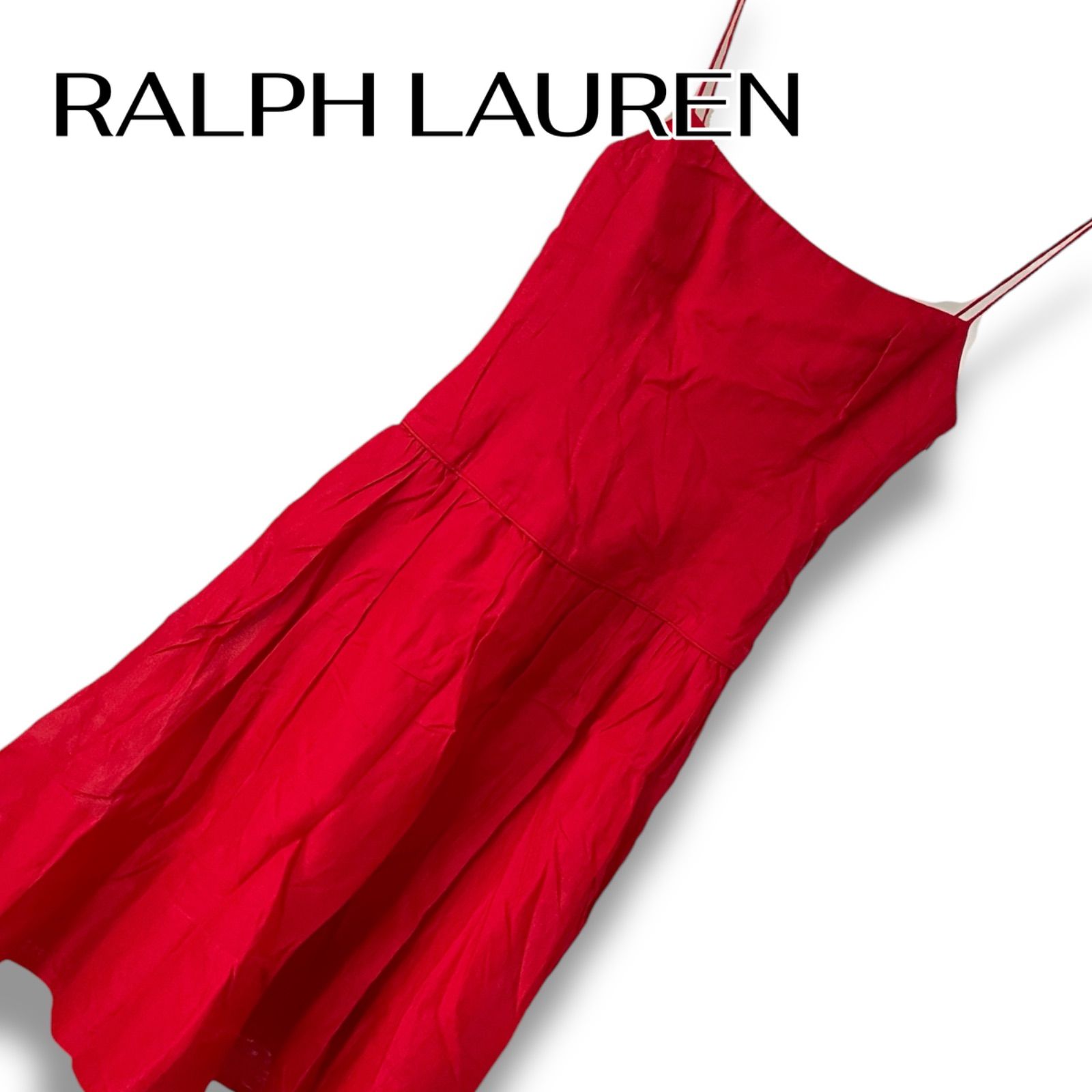 RALPH LAUREN ラルフローレン キャミソール ワンピース ドレス レッド 赤 レディース サイズ2 M相当 コットン 表裏地綿 上品 シンプル 美シルエット 中国製