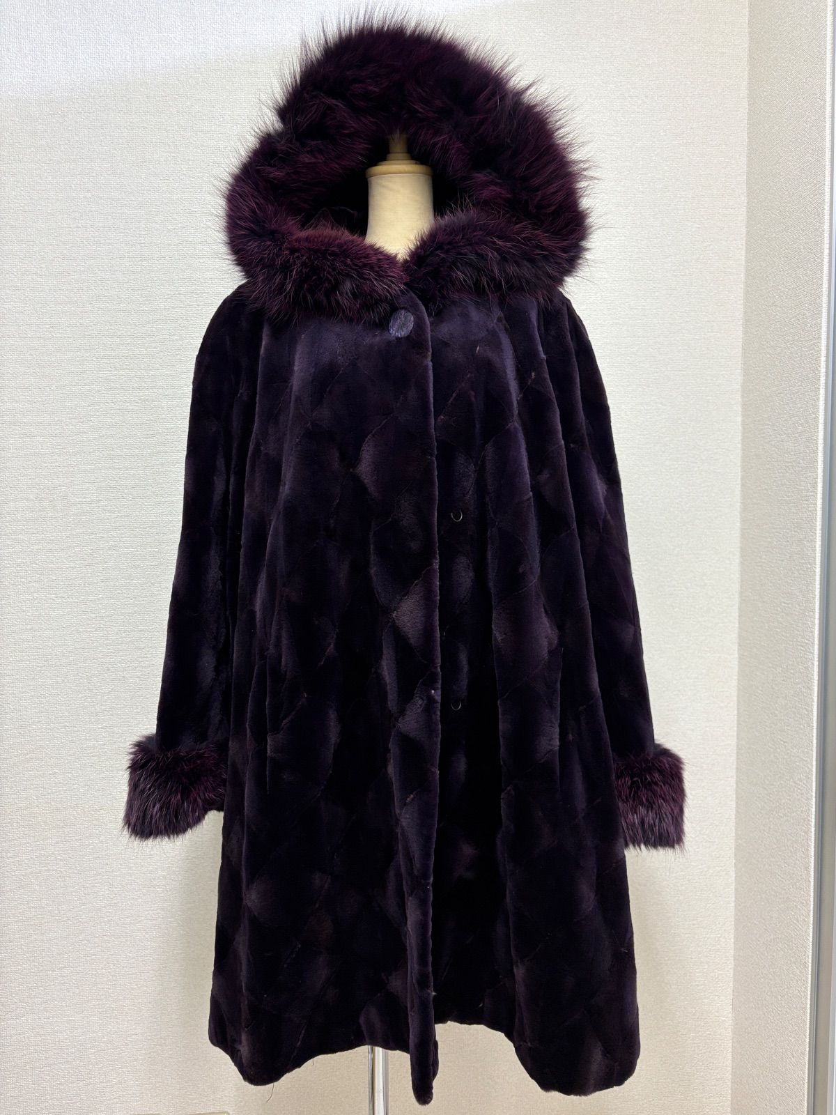 ミンクコート フォックス パープル ロングコート 小売業者 毛皮 リアル