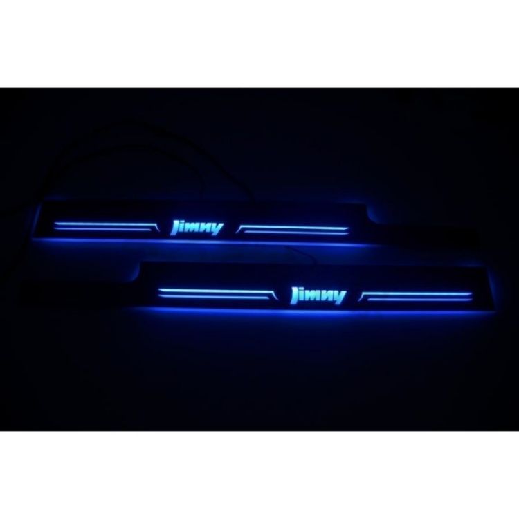 新型ジムニーJIMNY JB 64 W 74 設計流れるLEDスカッフプレートホワイト ブルー発光 セット アクリル製 スズキ カスタム 内装パーツ