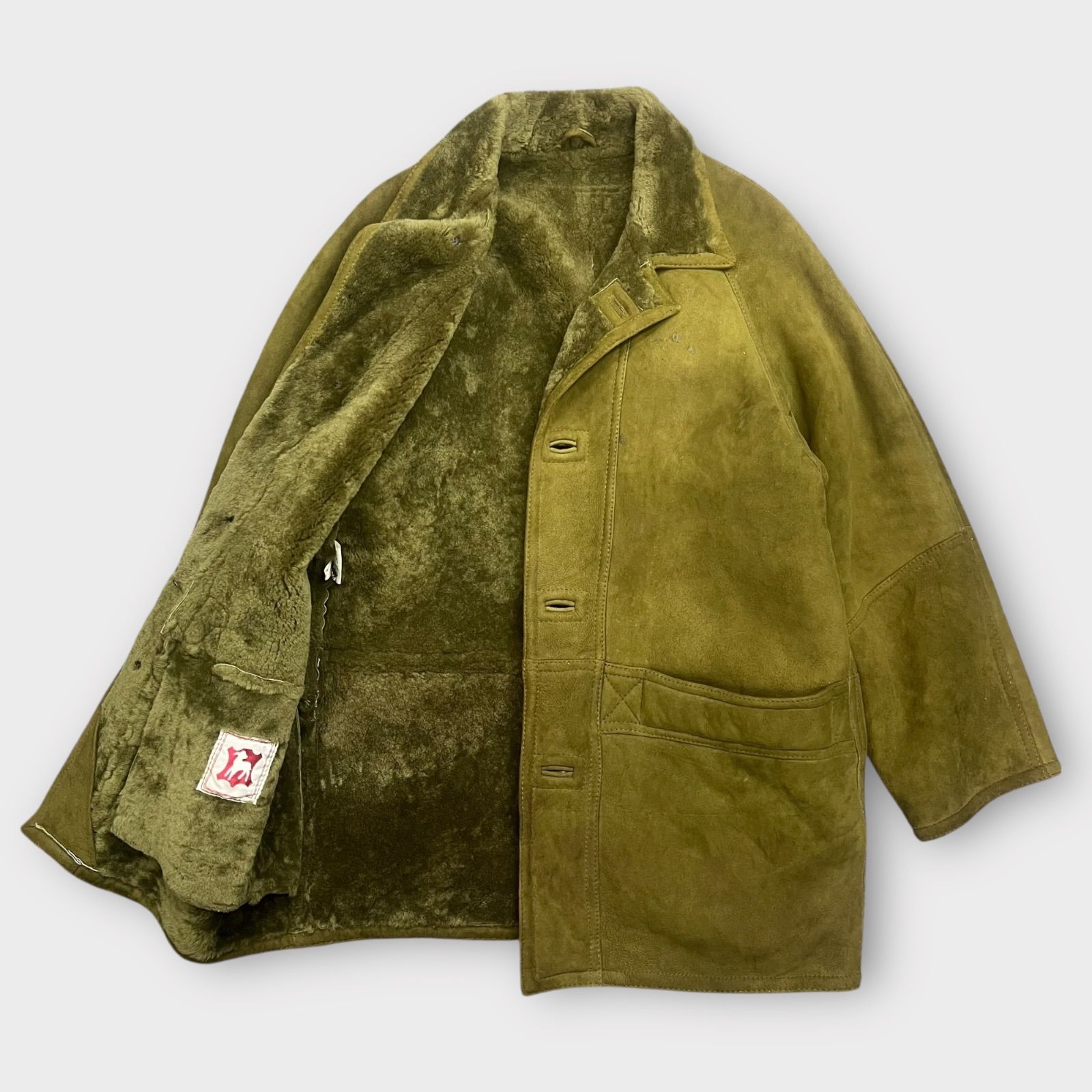 東欧商会 ブルガリア製 ラムスキンムートンコート グリーン オリーブ