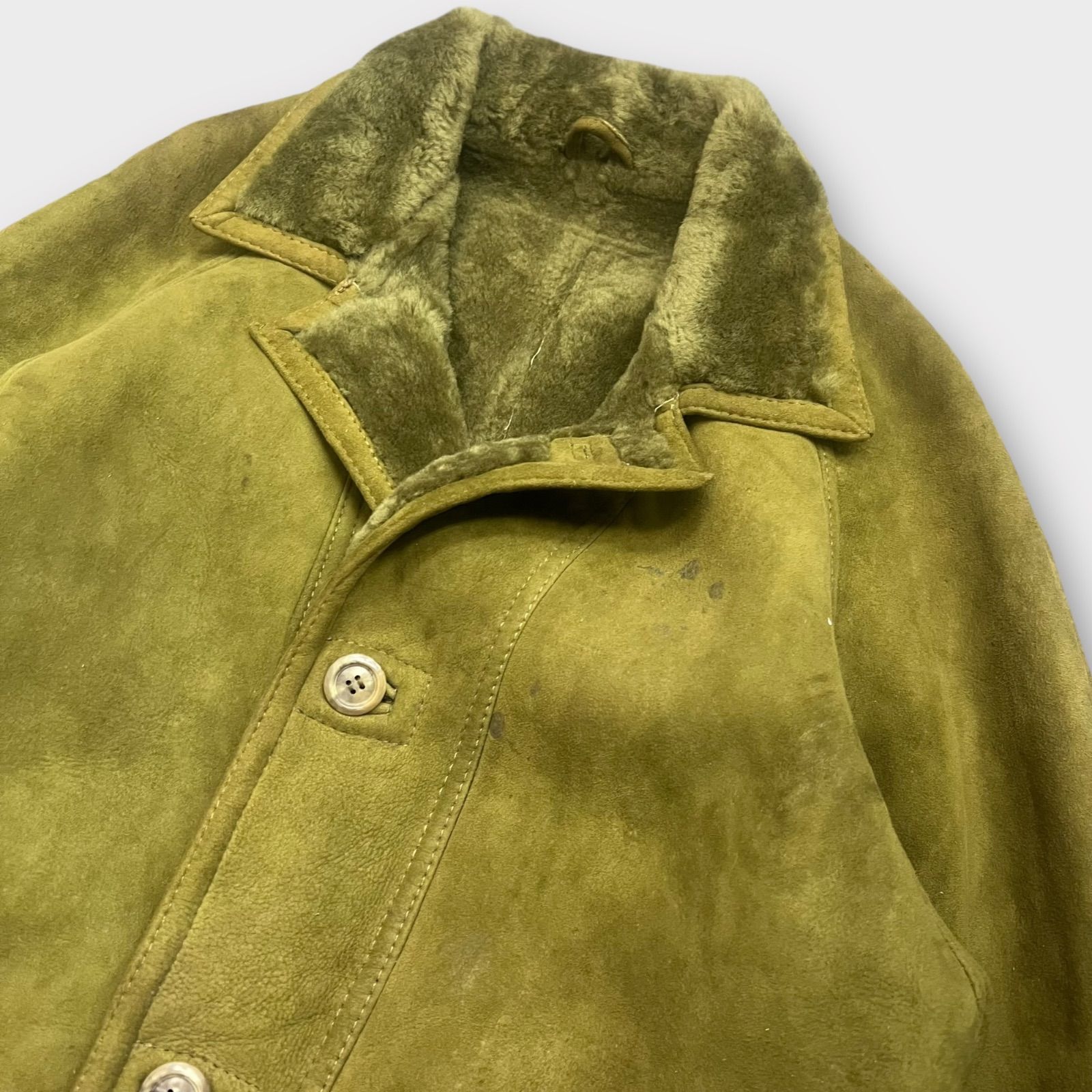 東欧商会 ブルガリア製 ラムスキンムートンコート グリーン オリーブ