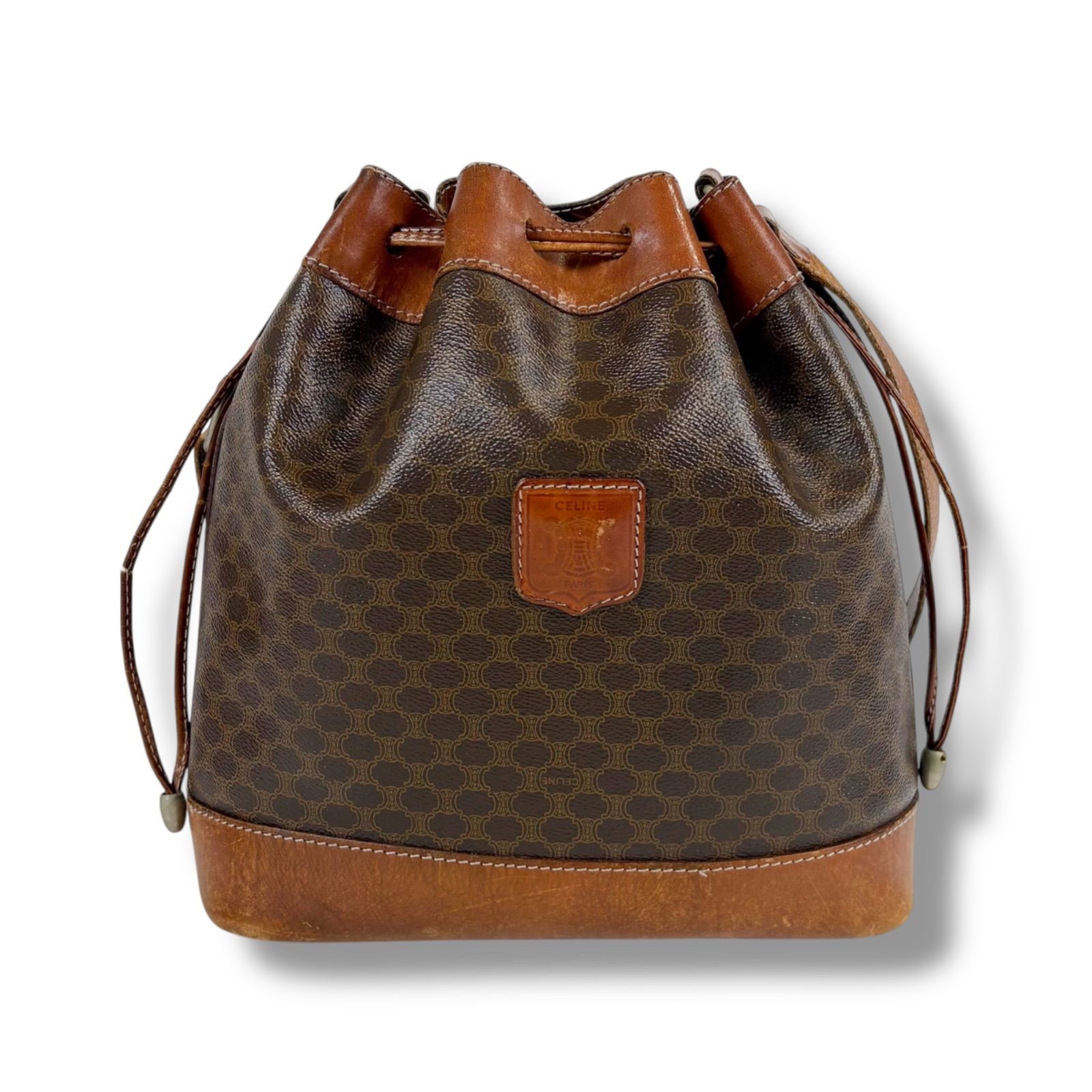 セリーヌ CELINE 巾着型 ショルダーバッグ マカダム柄 ブラウン PVC