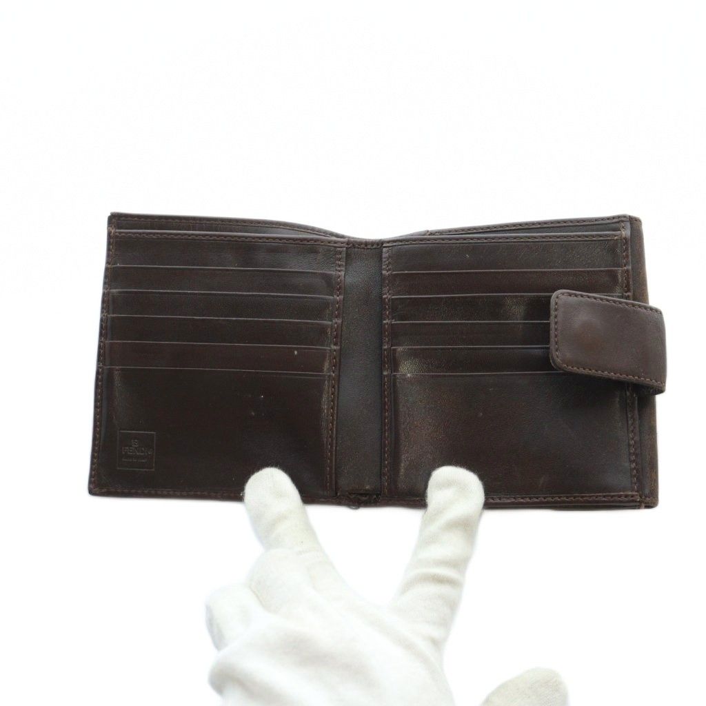 フェンディ FENDI 二つ折り財布 ウォレット ロゴ レザー キャンバス