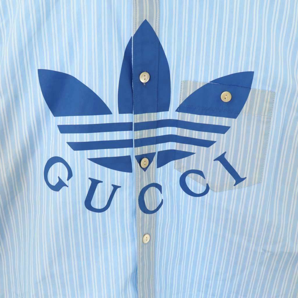 グッチ GUCCI ×アディダス ADIDAS ストライプシャツ ステンカラー ロゴ