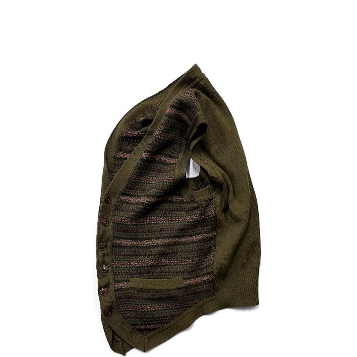 90 s イタリア製 正規 Polo by Ralph Lauren ポロバイラルフローレン ニットベスト フェアアイル柄 幾何学模様 総柄 Vネック ウール 6 B オリーブ グリーン M 84