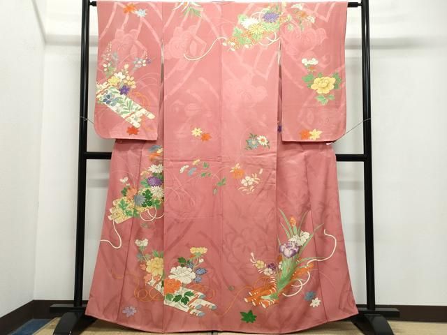 平和屋着物●アンティーク 大正ロマン 訪問着 花筏文 金彩 正絹 vf