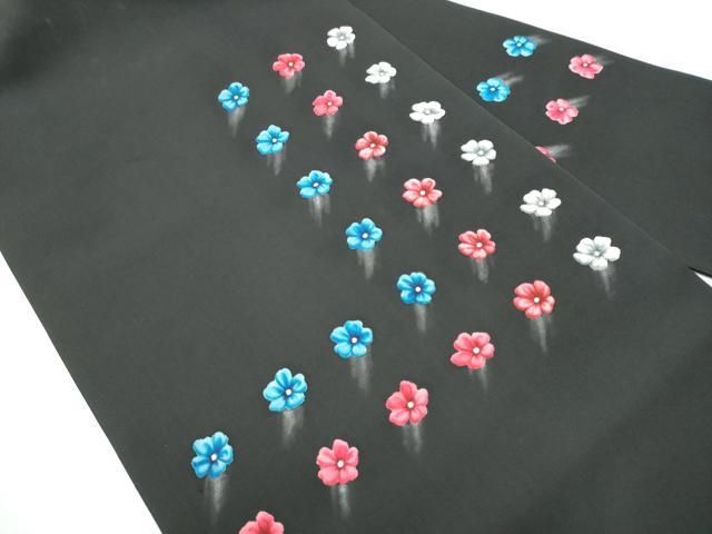 平和屋着物 塩瀬 九寸名古屋帯 舞花文 黒地 正絹 hy