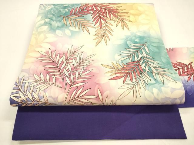 平和屋着物●塩瀬 九寸名古屋帯 ろうけつ染め 草葉文 正絹 cm