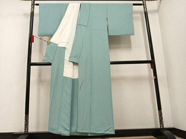 平和屋着物○本草木染作家 瑞鳳 色無地 青竹色 正絹 逸品 AABD0777ph