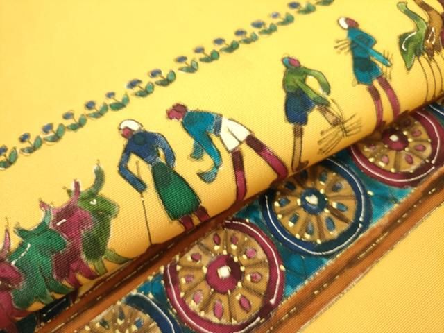 平和屋着物○塩瀬 九寸名古屋帯 エジプト壁画文様 金彩 正絹 逸品