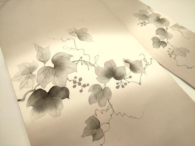 平和屋着物 塩瀬 九寸名古屋帯 手描き 南天蔦の葉文 正絹 op