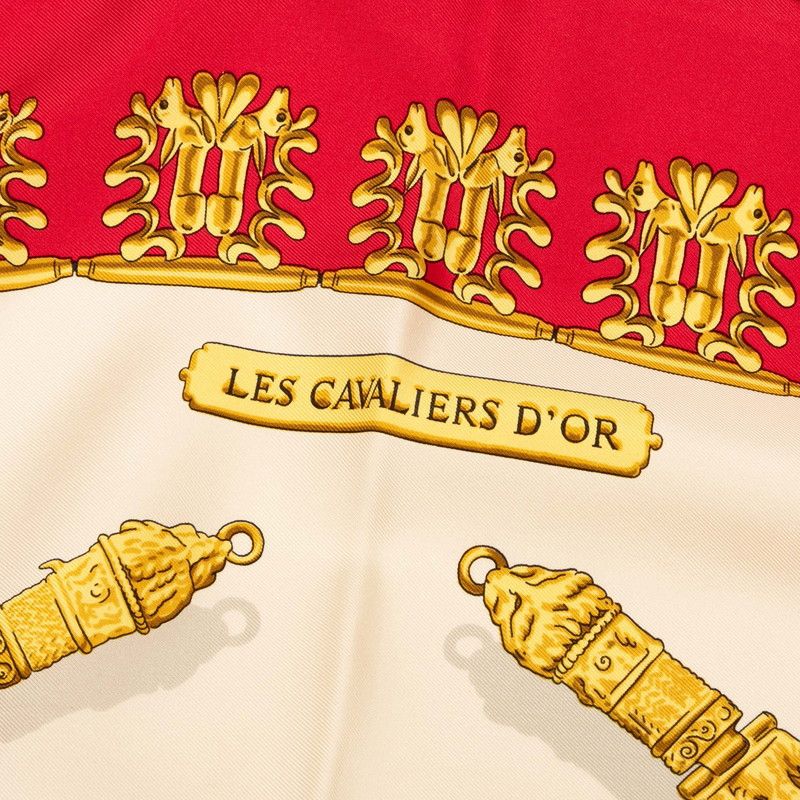 エルメス カレ90 LES CAVALIERS D'OR 黄金の騎士 レッド ホワイト