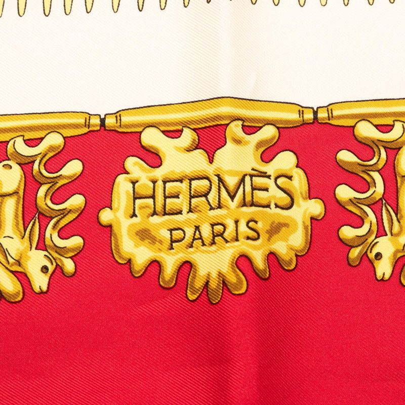エルメス カレ90 LES CAVALIERS D'OR 黄金の騎士 レッド ホワイト