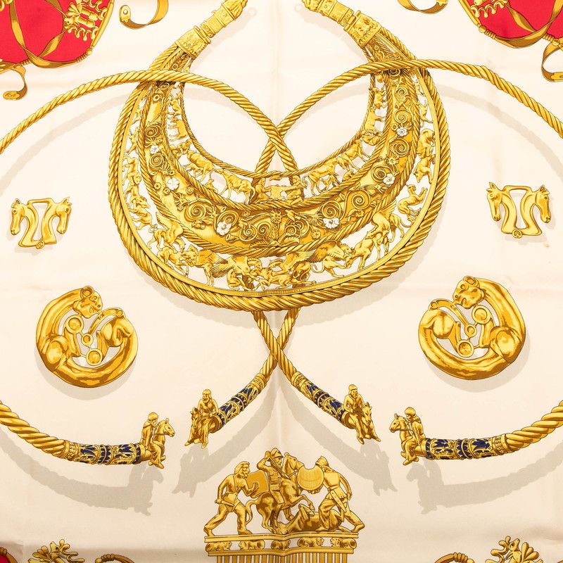 エルメス カレ90 LES CAVALIERS D'OR 黄金の騎士 レッド ホワイト