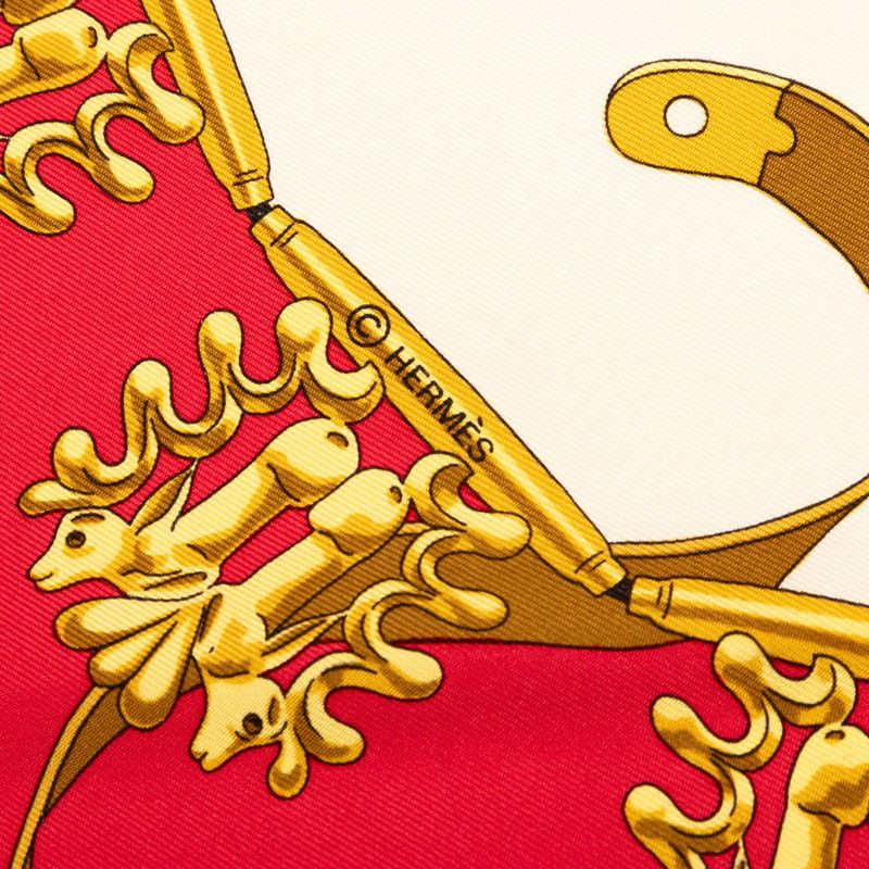 エルメス カレ90 LES CAVALIERS D'OR 黄金の騎士 レッド ホワイト