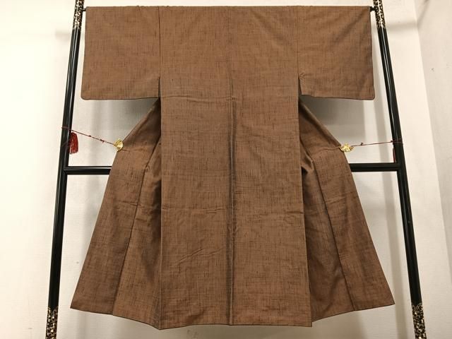 平和屋着物●男性　紬　アンサンブル　色無地　百入茶色　正絹　逸品　CAAY9597th 平和屋着物○男性 紬 アンサンブル 色無地 灰茶色 正絹 逸品