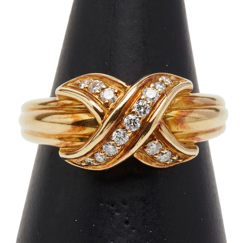 レアー正規品Tiffany & Co.Ｋ18WＧ750ダイヤ入り ティファニー シグネチャー クロス ダイヤモンド K18YG イエロー