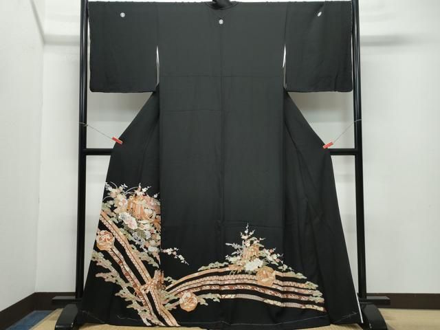 平和屋着物○豪華黒留袖 駒刺繍 御所車飛鶴花文 金彩 正絹 逸品 未使用