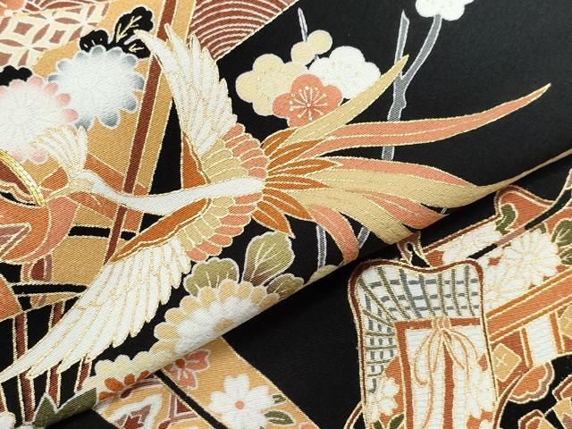 平和屋着物○豪華黒留袖 駒刺繍 御所車飛鶴花文 金彩 正絹 逸品 未使用