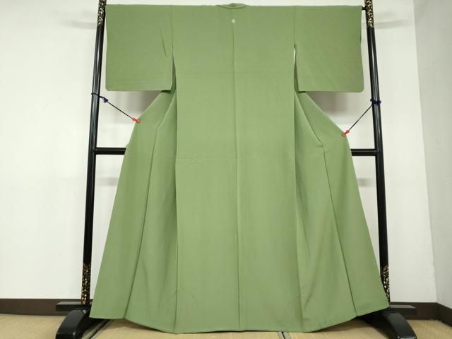平和屋着物 上質な色無地 草色 正絹 ud
