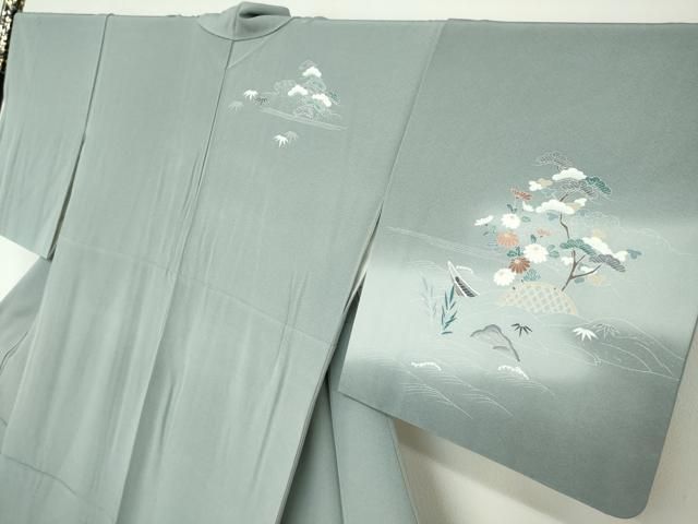 平和屋着物○訪問着 友禅 風景草花文 暈し染め 鈴乃屋扱い 正絹 逸品