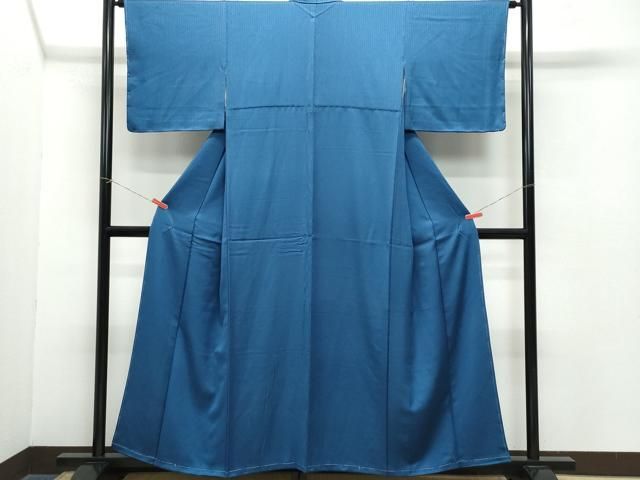 平和屋着物 上質な色無地 般若心経地紋 青藍色 正絹 vf