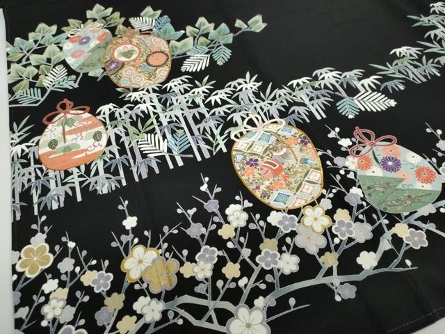 平和屋着物○豪華黒留袖 作家物 駒刺繍 陶器草花文 金彩 正絹 逸品